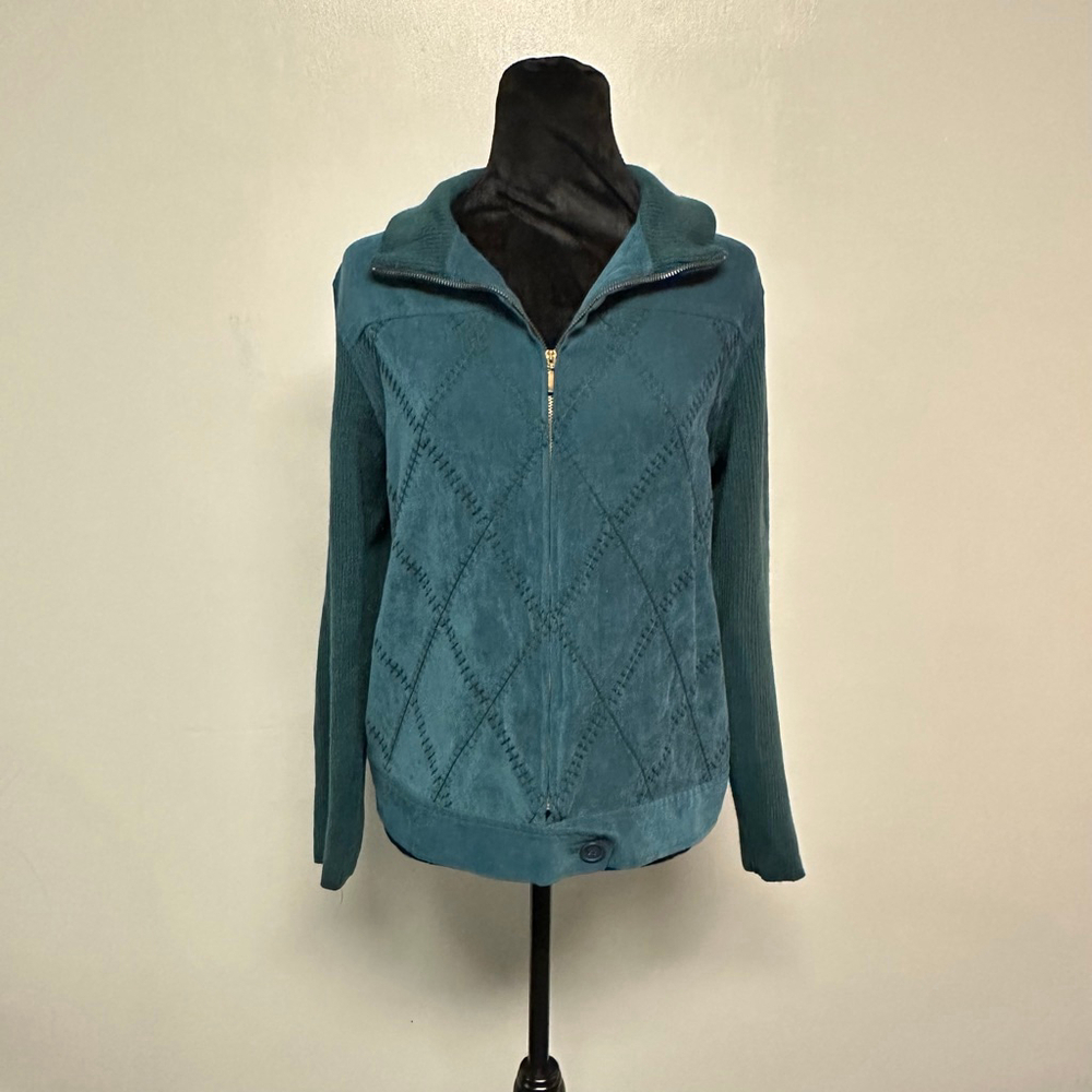 Women's Norton MCnaughton Teal Quilted Jacket Size 6 suede quilted stitch